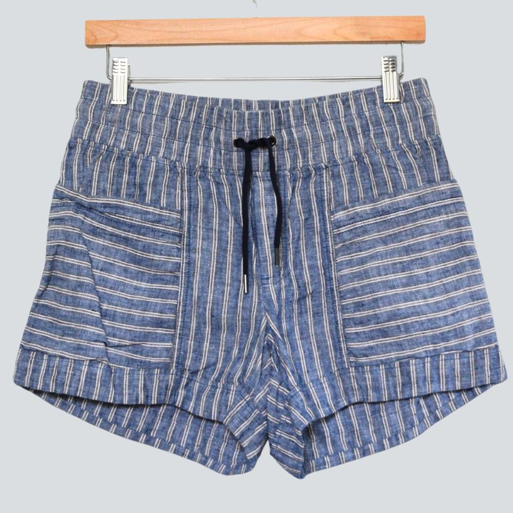 ATHLETA Cabo Tide Linen Shorts Blue White Striped Drawstring Size 4 - Picture 2 of 9